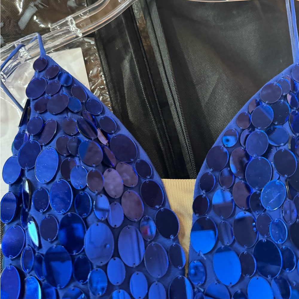 Sherri Hill Blue Sequin Mini Dress